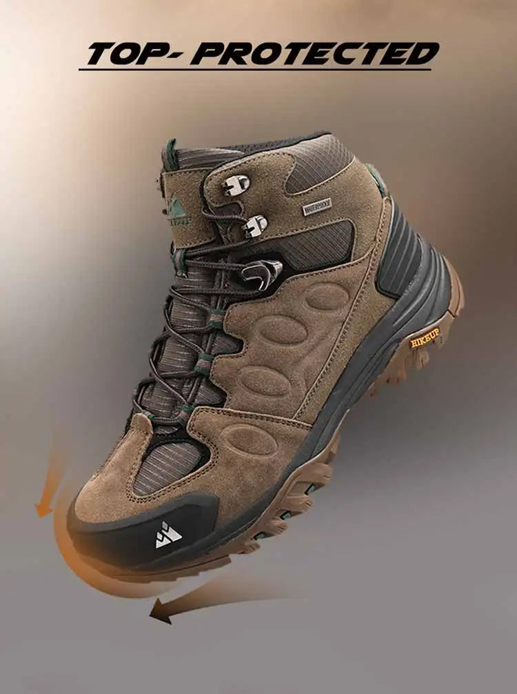 HIKEUP High-Top Men Hiking Boots Winter Outdoor Shoes Lace-Up Non-Slip Sports Casual Trekking Boots Men Suede Warm Shoes