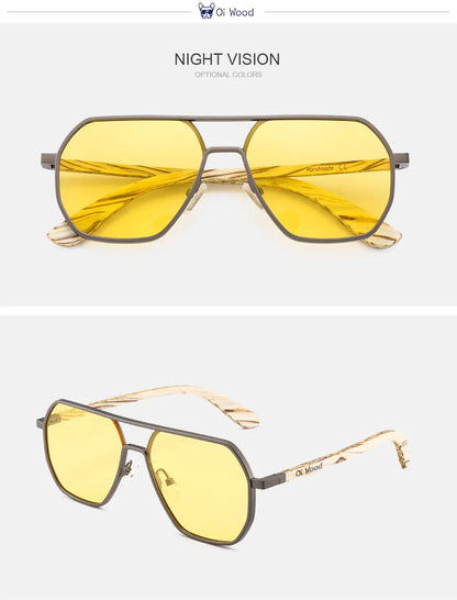 Oi Wood Fashion Alloy Solglasögon för män och kvinnor, polariserade solglasögon i trä, för bilkörning, UV400, Oculos De Sol 8059