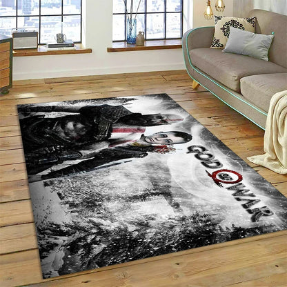 God of War Games Kratos Cartoon 3D Rug Carpet for Living Room Bedroom Home Decor,Floor Mat Non-slip Decoration for Sofa Doormat