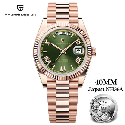 Montre PAGANI DESIGN DD40 pour homme – Modèle en or rose, montre-bracelet mécanique de luxe, mouvement automatique, verre saphir avec traitement antireflet, étanche