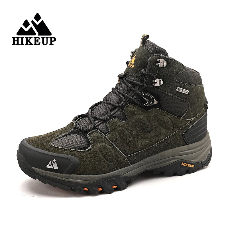 HIKEUP High-Top Men Hiking Boots Winter Outdoor Shoes Lace-Up Non-Slip Sports Casual Trekking Boots Men Suede Warm Shoes