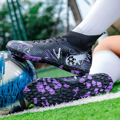 Chaussures de football pour hommes et femmes, crampons antidérapants pour terrain synthétique, baskets de futsal, chaussures de football à crampons pour terrain gazonné, support de cheville, pour l'extérieur