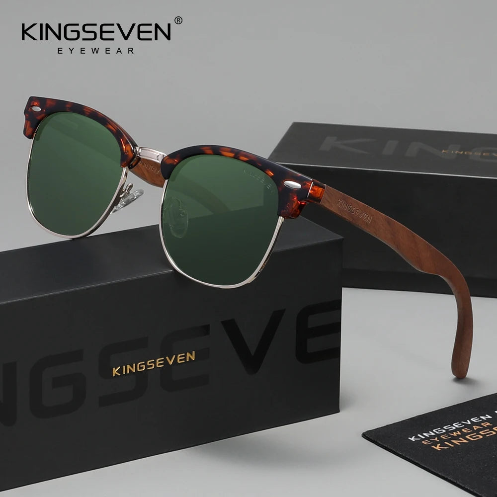 KINGSEVEN Modne okulary przeciwsłoneczne z drewna orzecha czarnego dla kobiet i mężczyzn, polaryzacyjne, w stylu vintage, z filtrem UV400, okulary podróżne W5516