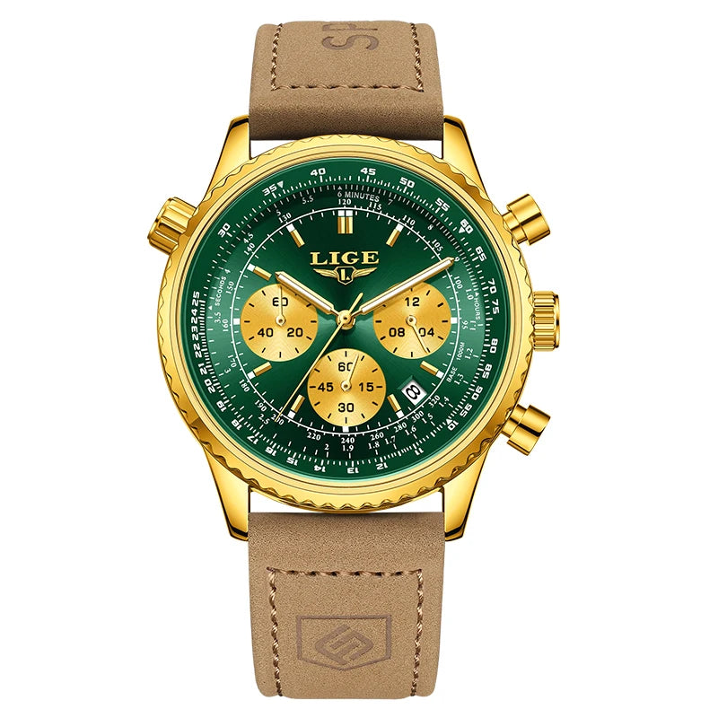 Montre de luxe pour homme LIGE – Chronographe avec date, en acier inoxydable, étanche, luminescente, style sportif et militaire, montre à quartz pour homme