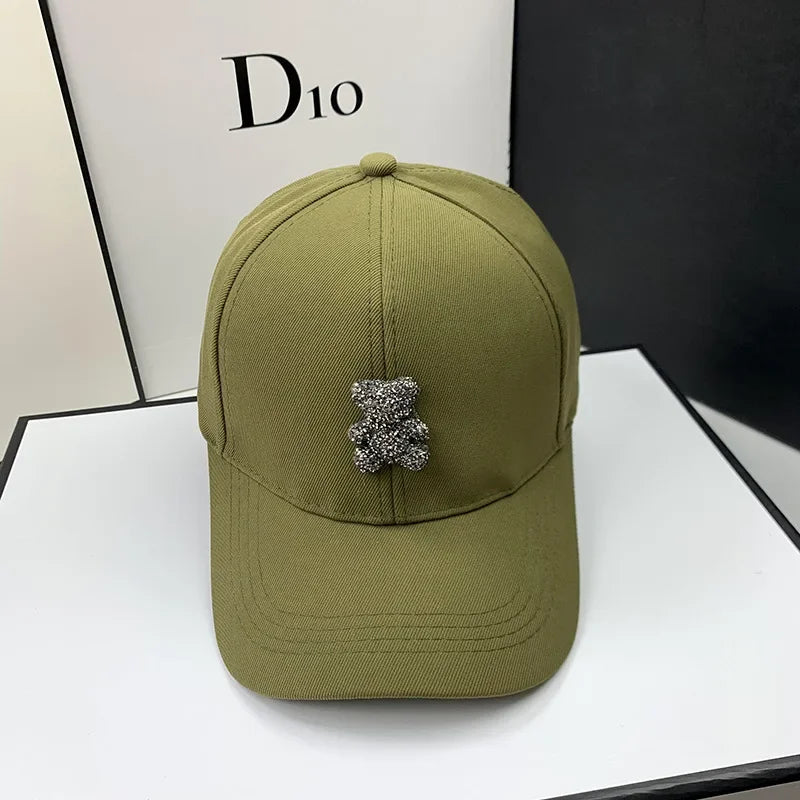 High Quality Fashion Summer Baseball Cap Women Korean Wild Bear Rhinestone Caps SunHats Street Kpop Outdoor Visors Hip Hop Hat