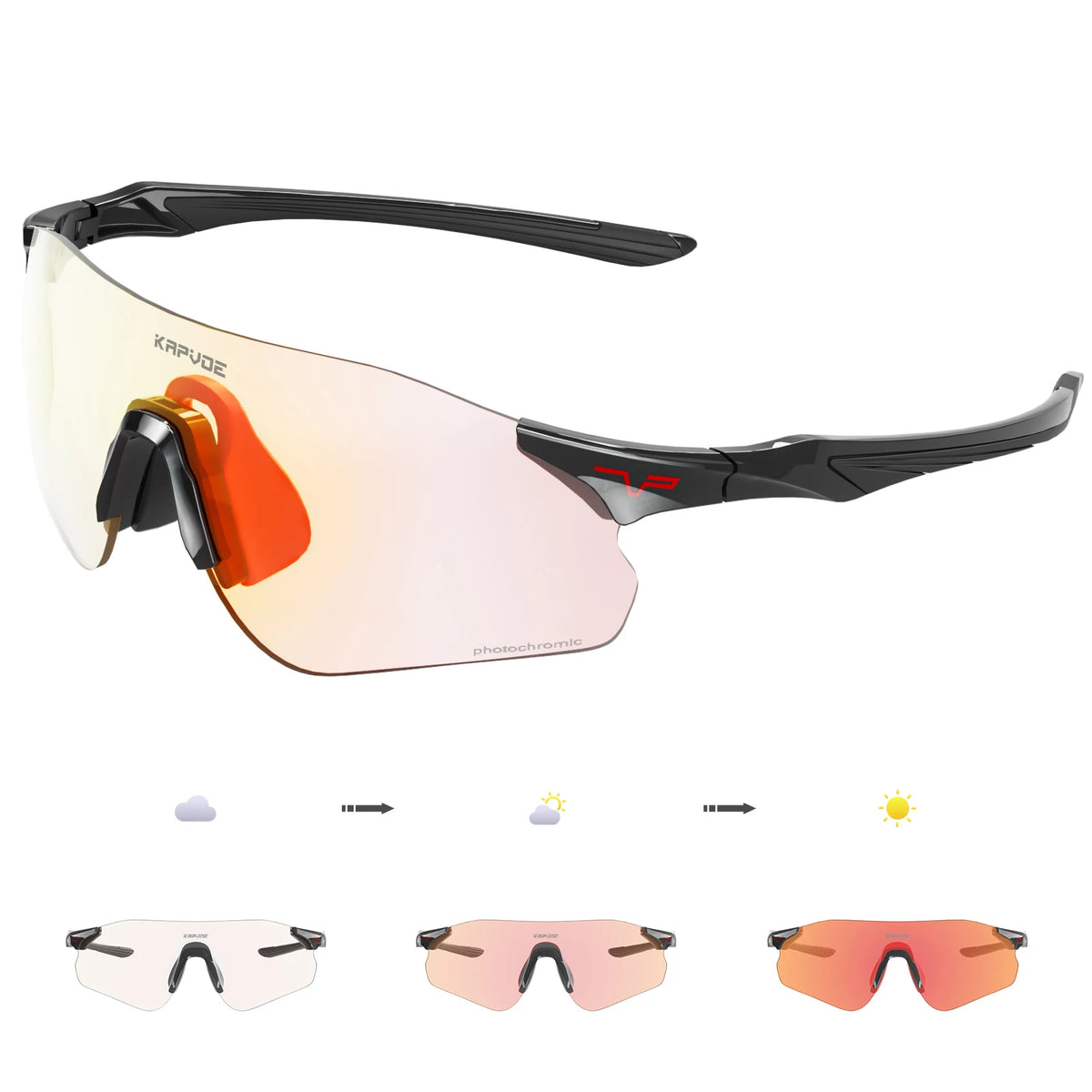 Kapvoe Neue Outdoor-Lauf- und Fahrradbrille, photochrome Sonnenbrille für Damen und Herren, Sportbrille für Marathon und Radfahren, UV400-Schutzbrille