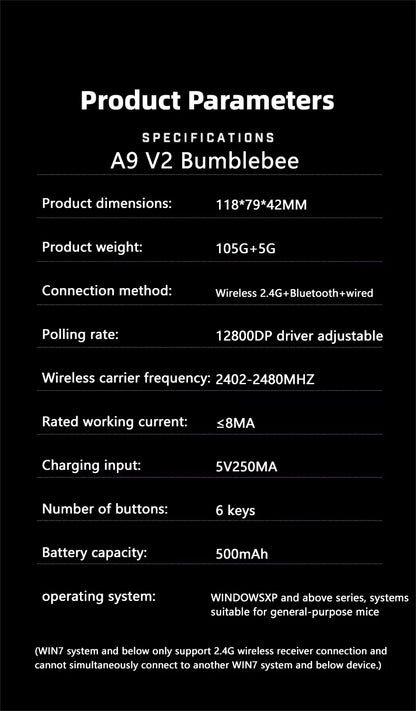 Inphic A9 V2 Wireless Gaming Mouse 12800DPI Rechargeable Ergonomic Bluetooth Compatible Silent Mouse For PC Laptop Computer