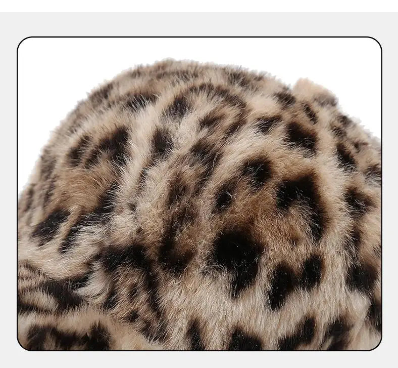 Leopard Print Baseball Cap Women Plush Faux Fur Keep Warm Winter Women's Cap Outdoor Vintage Snapback Hats For Women