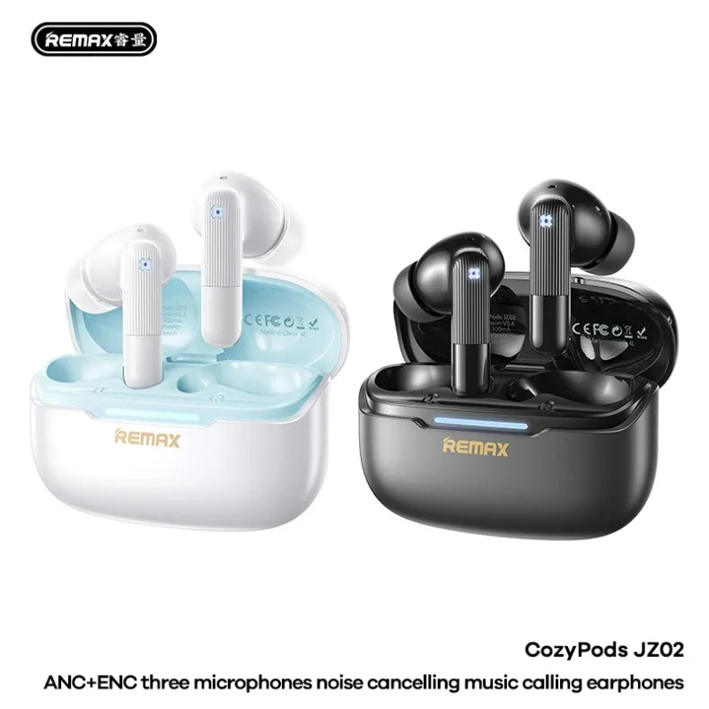 Écouteurs sans fil Remax ANC, réduction de bruit de 45 dB, 6 micros, ENC, appels HD, Cozypods JZ02, mode gaming, faible latence, 42h