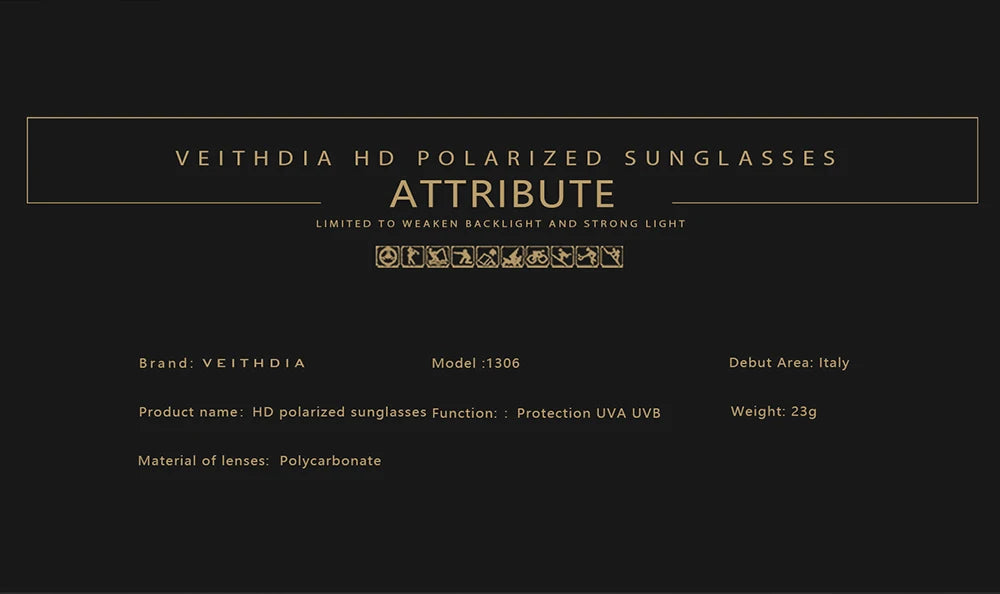 VEITHDIA Men's Polarized UV400 Sunglasses Vintage Designer Goggle Classic Fashion Outdoor Driving Sun Glasses For Male VT1306