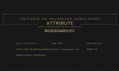 VEITHDIA Men's Polarized UV400 Sunglasses Vintage Designer Goggle Classic Fashion Outdoor Driving Sun Glasses For Male VT1306