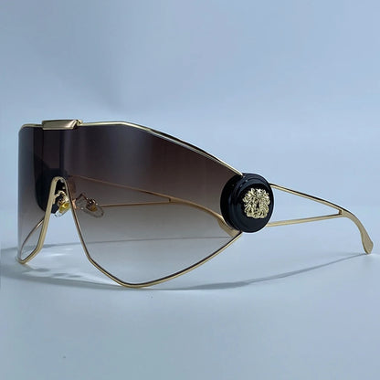 Oversized One-Piece Windproof Mask Sunglasses Women 2026 Luxury Fashion Vintage Steampunk Polygon Shield Wrap Around Sun Glasses