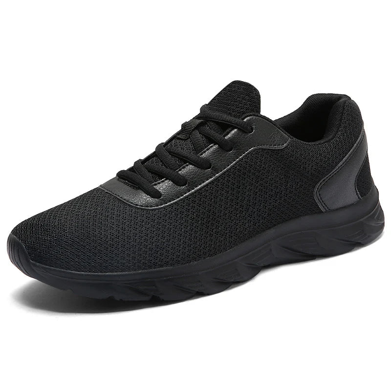 Men's Casual Sports Shoes, Black Mesh Breathable Running Shoes, Soft Sole Lightweight Flat Work Shoes