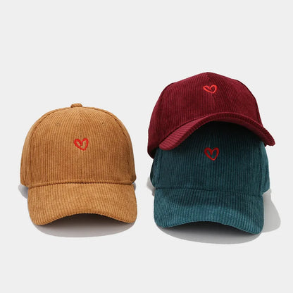 New Little Love Embroidered Corduroy Baseball Cap Spring and Autumn Women's Korean Fashion Simple Sun Hat Outdoor Casual Caps