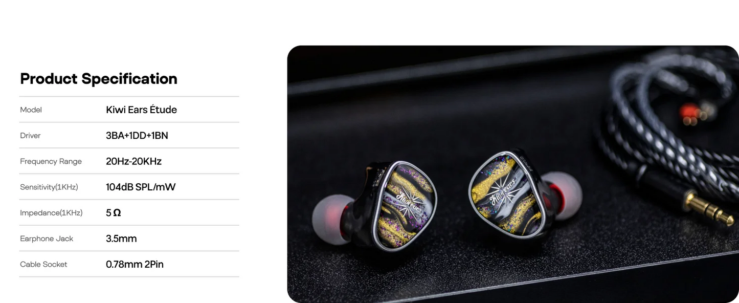 Linsoul Kiwi Ears Étude Beryllium DD + 3BA + Vibration Transducer HIFI IEM Earphone with Precision Tuning Wired Earbuds