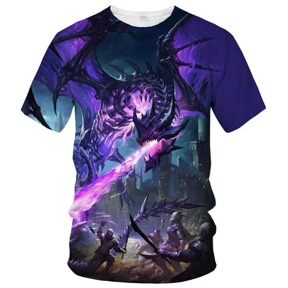 Summer fashion trend fun 3D printed dragon print pattern creative casual soft and comfortable short sleeved T-shirt