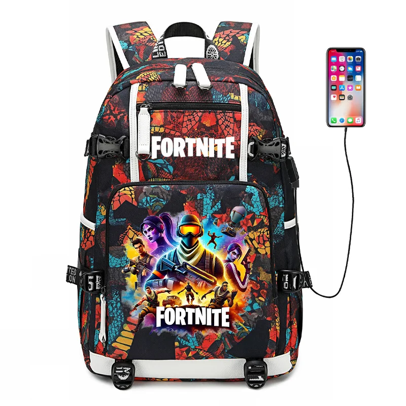 Mochila escolar Fortnite con estampado del juego para estudiantes, niños y niñas, gran capacidad, impermeable, ligera y resistente, regalo de cumpleaños