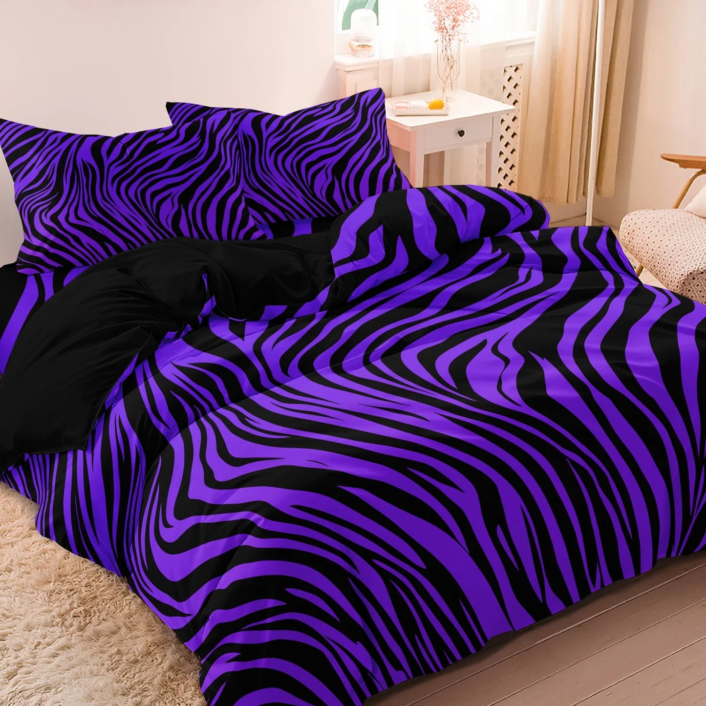 3pcs Bedding Set Rose Red Zebra Print Leopard Print Digital Print Duvet Cover Set, Digital Print, Suitable for Family Hotel Dormitory