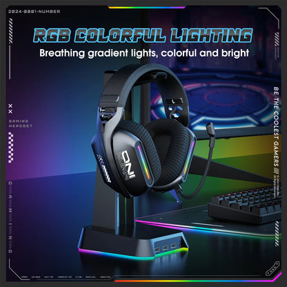 ONIKUMA GT808 Wireless Gaming Headset 2.4G/Bluetooth/Wired 3-Mode Over-Ear Gaming Headphones with Noise Cancelling Mic for PC PS4 PS5