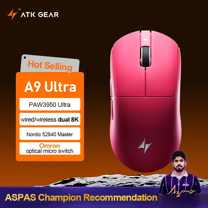 ATK Dragonfly A9 Ultimate trådløs gamingmus A9 Air PAW3950 ultralet ergonomisk e-sportsmus til gamere FPS CSGO A9 Ultra