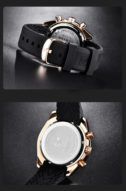 Montre homme BENYAR 5140, montre de sport décontractée, montre à quartz de luxe étanche, chronographe militaire de marque haut de gamme.