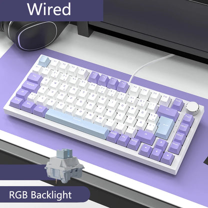 Teclado mecánico con cable AJAZZ AK820 75%: hot‑swappable, retroiluminación RGB/blanca/azul hielo, control con perilla de volumen | Para oficina y gaming