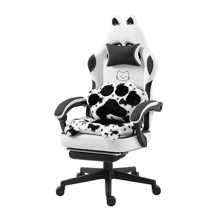 Chaise de jeu pour adultes, chaise d'ordinateur ergonomique inclinable avec support lombaire et appui-tête, lumières LED RGB, design oreilles de chat