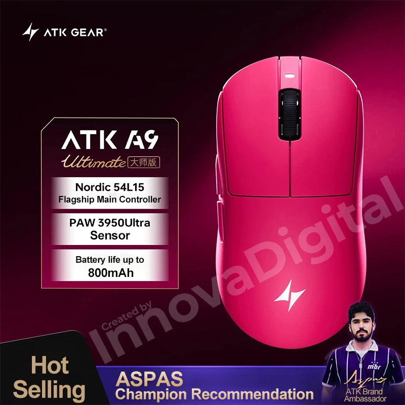 Mouse da gaming wireless ATK Dragonfly A9 Ultimate A9 Air PAW3950 ultraleggero ergonomico per e-sport FPS Gamer CSGO A9 Ultra