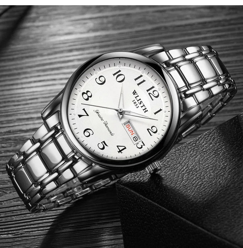Montre de luxe pour femme, montre à quartz, montre-bracelet numérique, étanche, avec calendrier et affichage lumineux ; style mode et professionnel, convient aussi aux hommes.