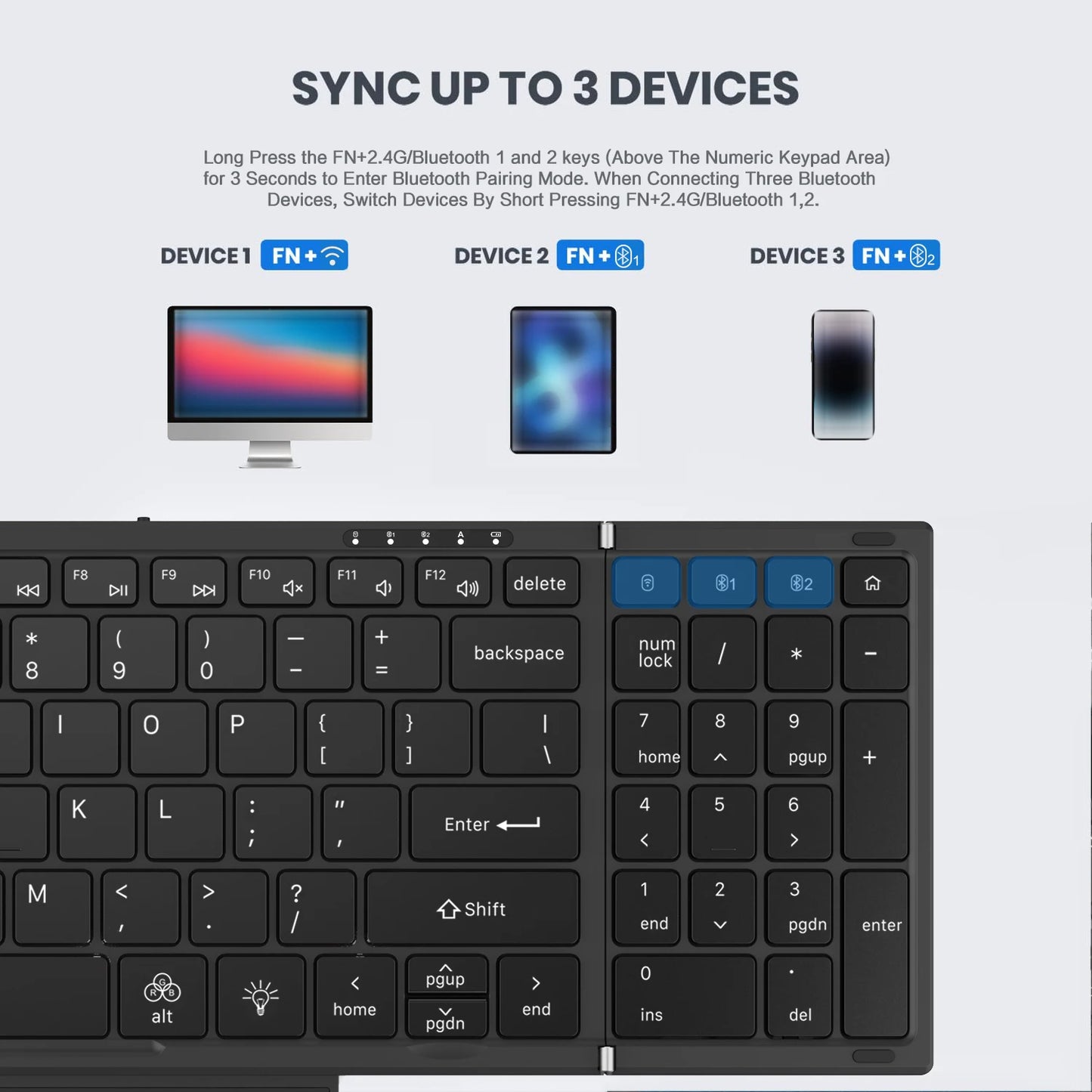 Portable Bluetooth Dual Mode Wireless Touchpad Keyboard with RGB Backlit,98Keys Foldable Office Keyboard for PC/Laptop/Mac-Black
