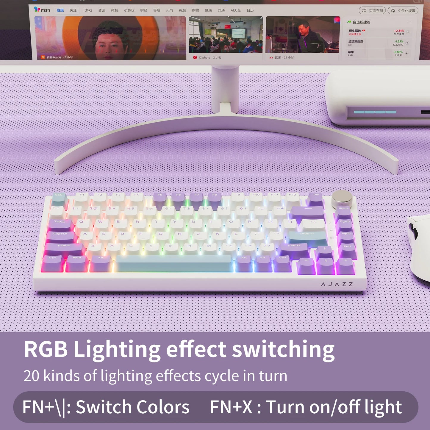 Teclado mecánico con cable AJAZZ AK820 75%: hot‑swappable, retroiluminación RGB/blanca/azul hielo, control con perilla de volumen | Para oficina y gaming