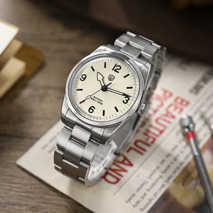 Watchdives WD1960S V2 36.5mm Quartz Watch VH31 Sweep Seconds Vintage Style Sapphire Crystal BGW9 Lume 100M Waterproof Steel