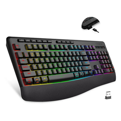 E-YOOSO RGB Colorful Gaming Keyboard 104 Keys Bluetooth 2.4G USB Wired Mechanical Keyboard with Wrist Rest Low Voltage Indicator