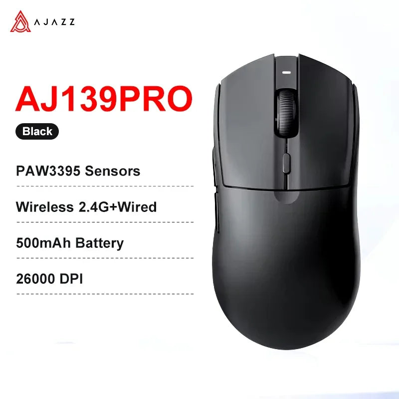 AJAZZ AJ139 V2 MC/AJ139 PRO vezeték nélküli gaming egér PAW3311/PAW3395 szenzorral, 12000DPI/26000DPI, 500mAh, Bluetooth gamer egér PC-hez