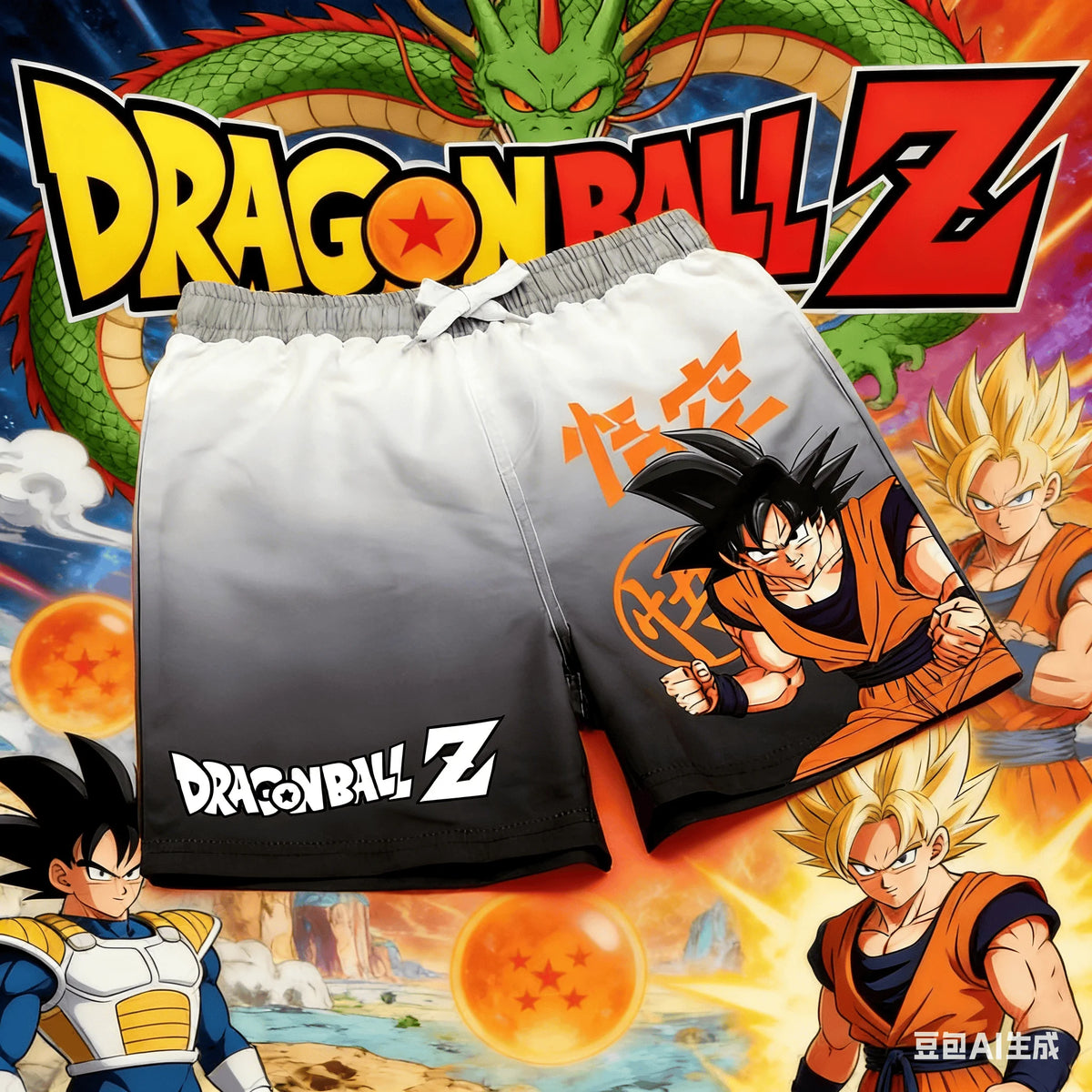 Letní šortky s potiskem Goku ve stylu Dragon Ball Ombre – pánské retro klasické oversized prodyšné fitness streetwearové unisexové pro dospělé i děti