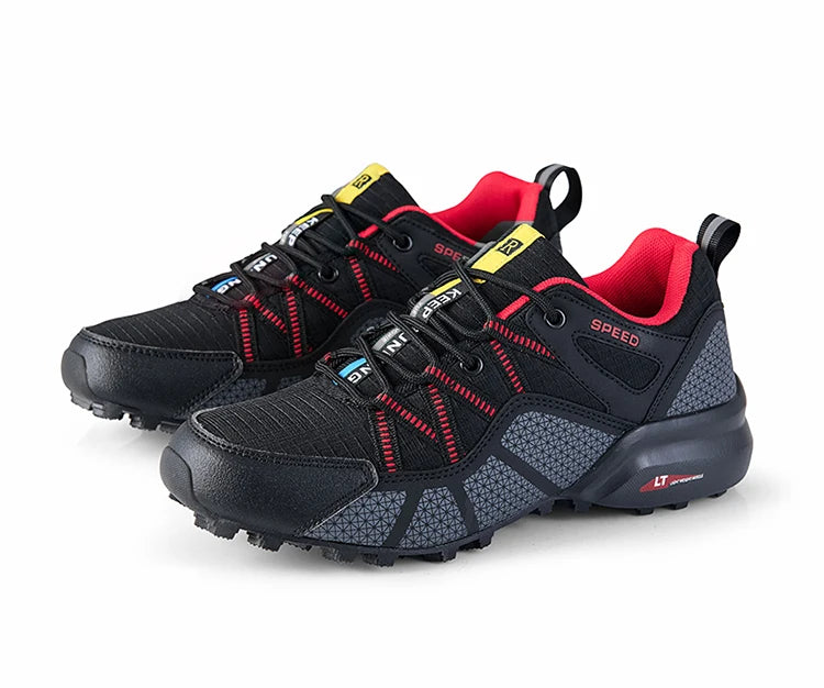 Męskie buty trekkingowe — terenowe buty sportowe outdoor, oddychająca siateczka, antypoślizgowe i odporne na zużycie, do wędrówek i jazdy na rowerze na zewnątrz