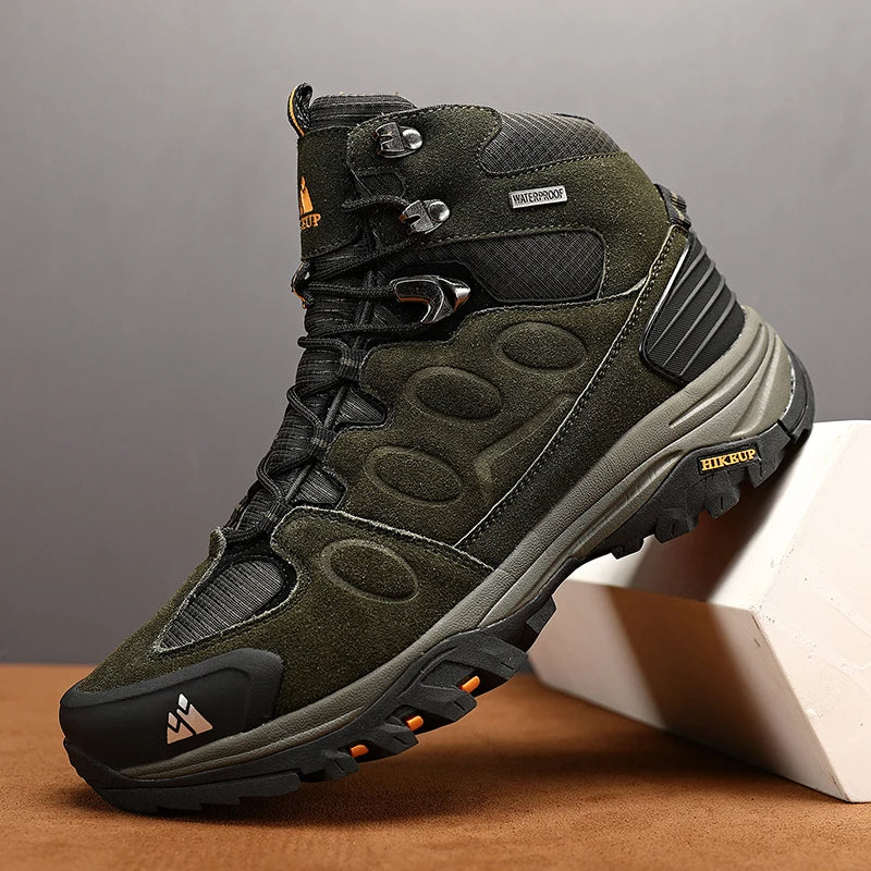 HIKEUP High-Top Men Hiking Boots Winter Outdoor Shoes Lace-Up Non-Slip Sports Casual Trekking Boots Men Suede Warm Shoes