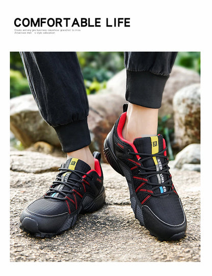 Męskie buty trekkingowe — terenowe buty sportowe outdoor, oddychająca siateczka, antypoślizgowe i odporne na zużycie, do wędrówek i jazdy na rowerze na zewnątrz