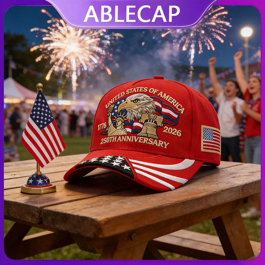 ABLECAP 250th Anniversary USA Hat Embroidered Patriotic Baseball Cap 1776-2026 Independence Day Cap Adjustable Hat for Men Women