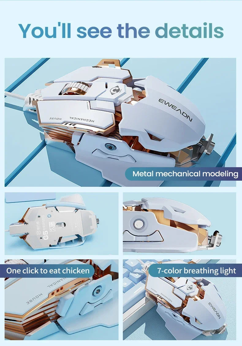 G5 Mechanical E-sports Wired Mouse, RGB 9 Button Macro Programming Gaming Mute Mouse, 12800 DPI for Desktop Computer Laptop