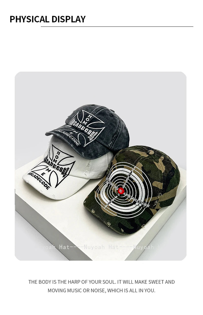 New Unisex Broken Style Bull's-eye Cross Embroidery Baseball Hats Sunshade Personal Versatile Peaked Caps Street Fashion Hip Hop