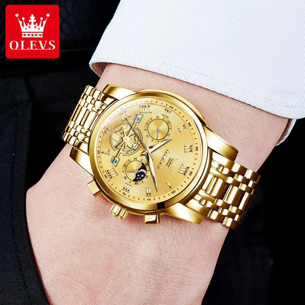 Montre pour homme OLEVS 2859 – Modèle classique et luxueux avec chiffres romains, multifonction, étanche, cadran luminescent, mouvement à quartz de haute qualité.