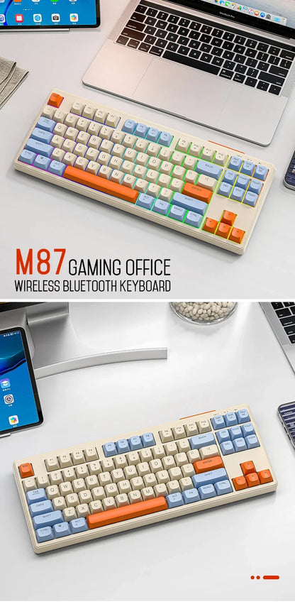 M87 Wireless Bluetooth Dual Mode Keyboard, Mechanical Feeling Gaming Gaming Office Mute PBT Ball Cap Rainbow Light