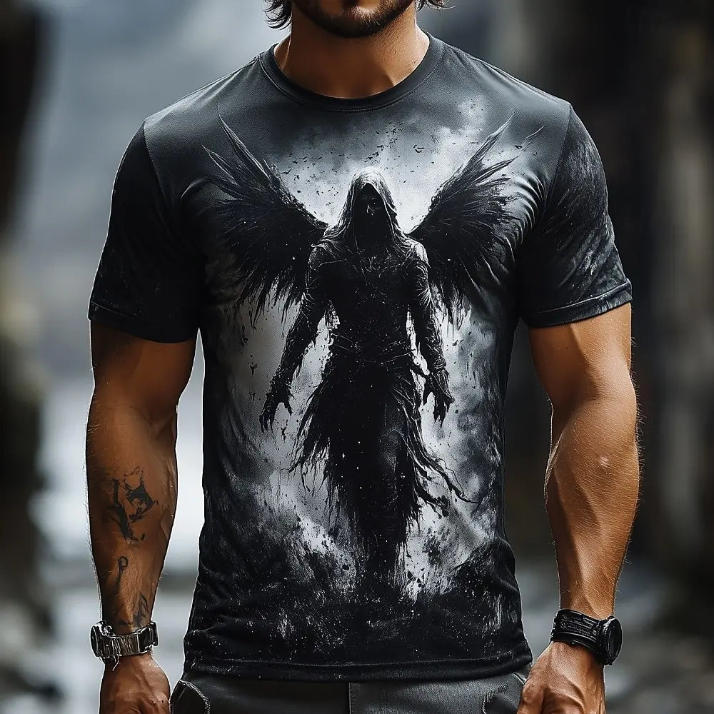 Angel bedrucktes Freizeit-T-Shirt mit kurzen Ärmeln und Rundhalsausschnitt für Damen und Herren – Modetrend, supercool, neue Alltagskleidung für Herren
