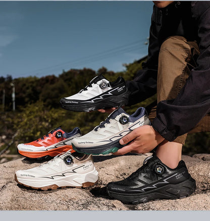 Outdoor Hiking Shoes for Men, Lightweight Trekking Shoes, Breathable Mesh Sneakers, Casual Walking Shoes, Rotating Buckle Design, Non-Slip and Wear-Resistant Trail Shoes, Suitable for Hiking and Camping, 2026 New Running Shoe