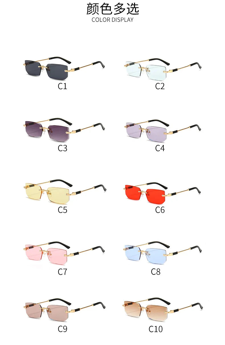 Fashion Rimless Rectangle Sunglasses Popular Women Men Shades Small Square Sun Glasses For Female Male Summer Traveling