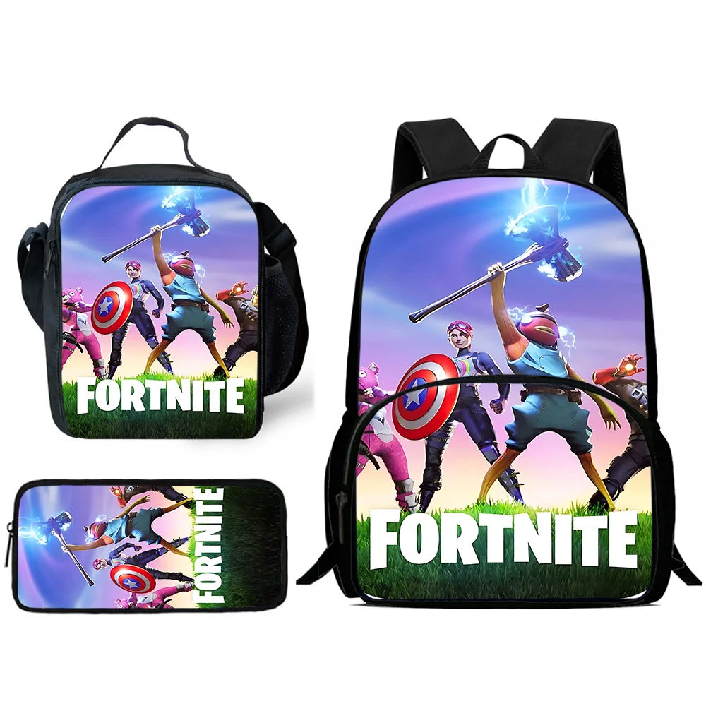 Zaini per bambini con design Hot Game, borsa pranzo e astuccio, borse scuola per alunni ad alta capacità, per bambino e bambina, regalo ideale F-FortniteS