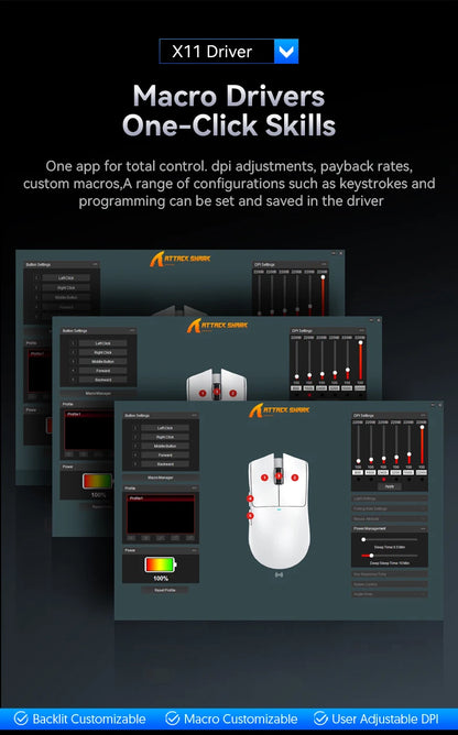 ATTACK SHARK X11 SE Wireless Gaming Mouse 22000 DPI,PixArt PAW3311 Sensor,BT/2.4G/Wired,59g Lightweight,2000W Clicks
