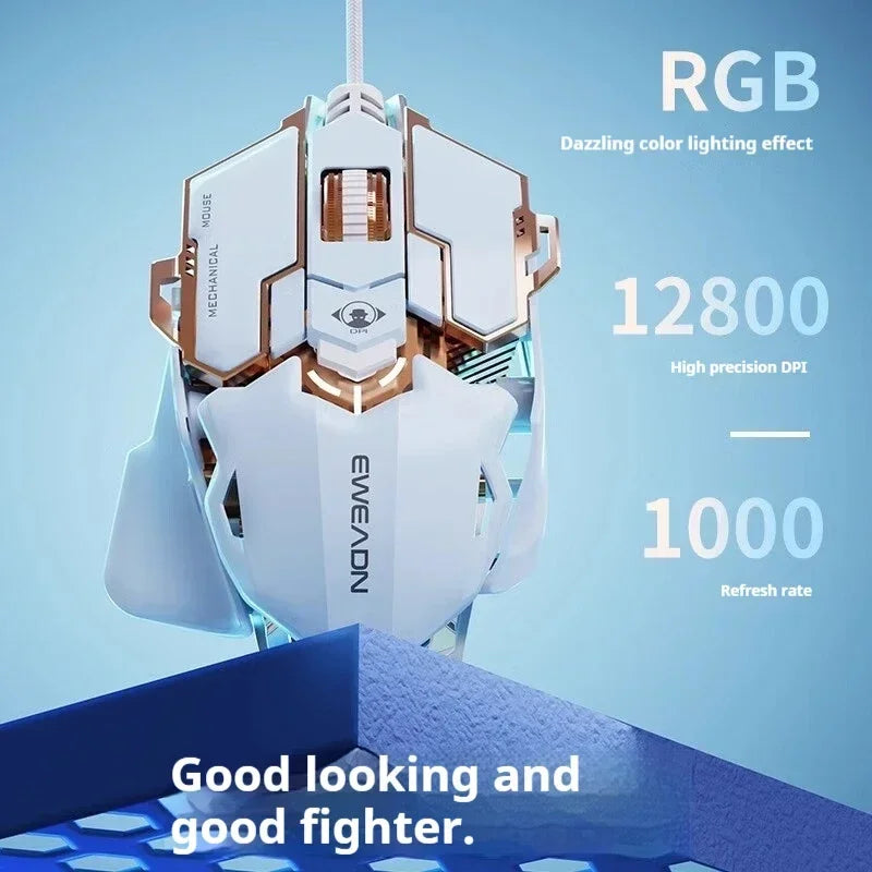 G5 Mechanical E-sports Wired Mouse, RGB 9 Button Macro Programming Gaming Mute Mouse, 12800 DPI for Desktop Computer Laptop