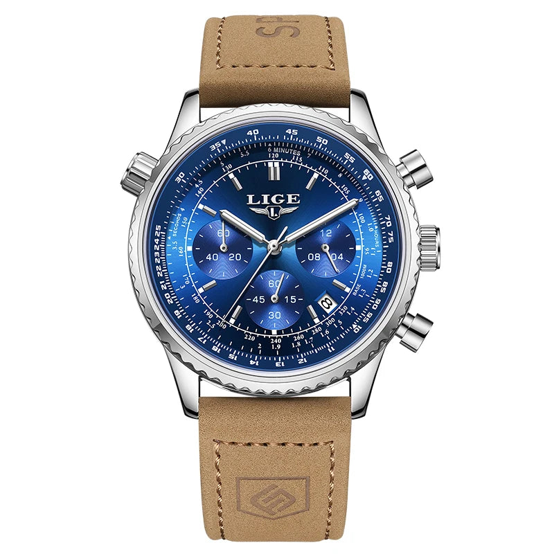 Montre de luxe pour homme LIGE – Chronographe avec date, en acier inoxydable, étanche, luminescente, style sportif et militaire, montre à quartz pour homme